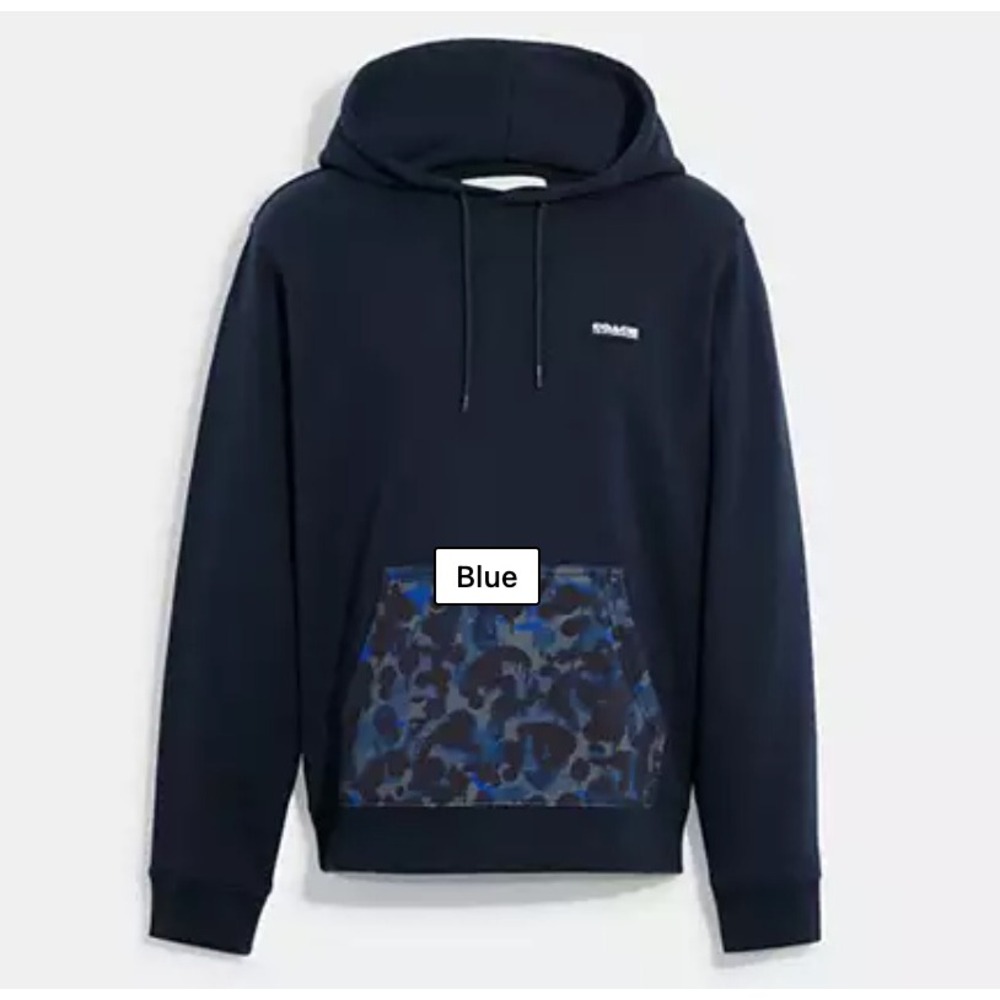 Coach Men's Size‎ Small Camo Pocket Hoodie Navy Blue Cotton Sweatshirt Casual